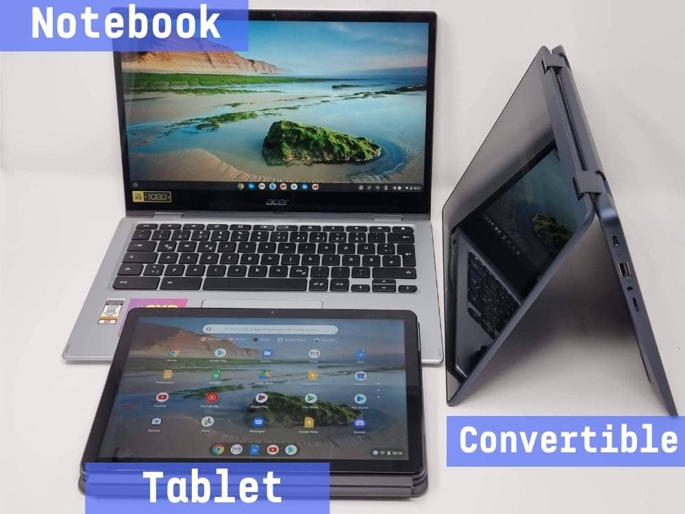 Übersicht der verschiedenen Chromebook Bauarten: Notebook, Tablet & Convertible